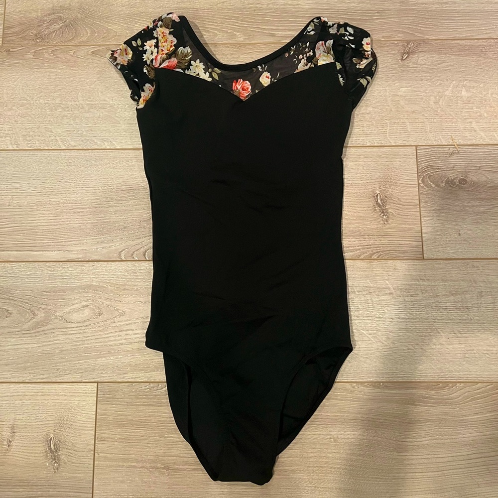 NWOT Black and floral mesh leotard